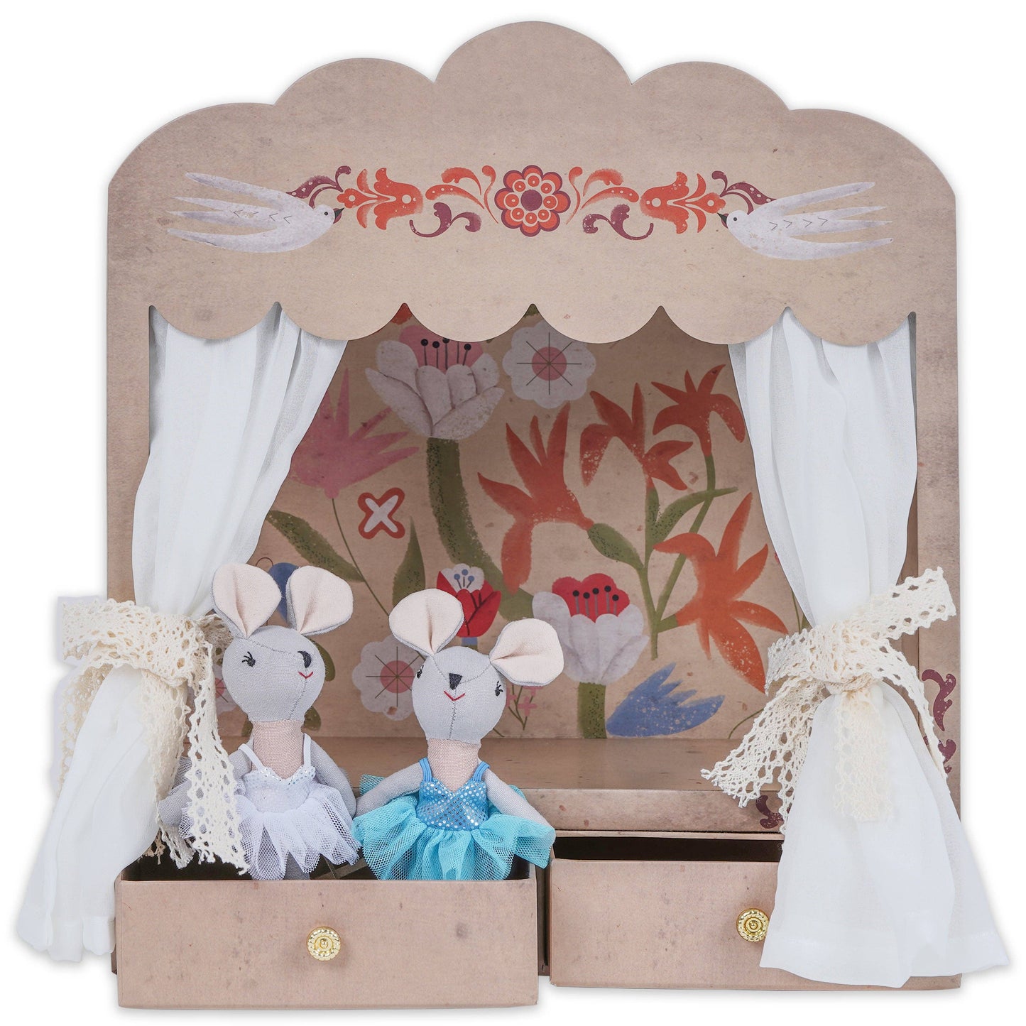 Levlovs - Ballerina Mouse and Friends in a Theater Box, with Magnetic Hands - 5.5"