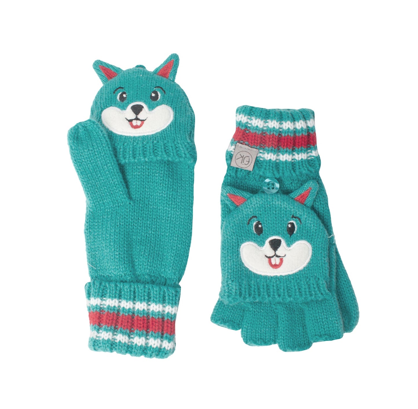 FlapJackKids - Knitted Fingerless Gloves wFlap Squirrel