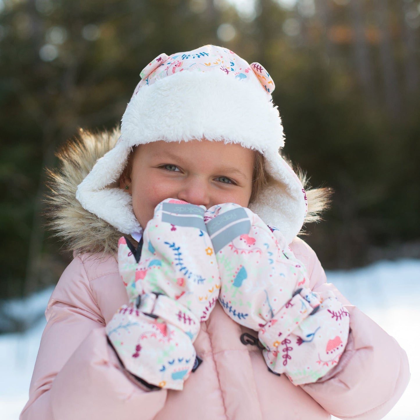 FLAP JACK KIDS - Water Repellent Trapper Hat - Floral Pink