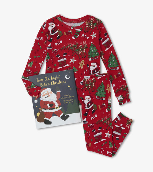 Red Twas The Night Before Christmas Pajama Set-Flat Pack With Book