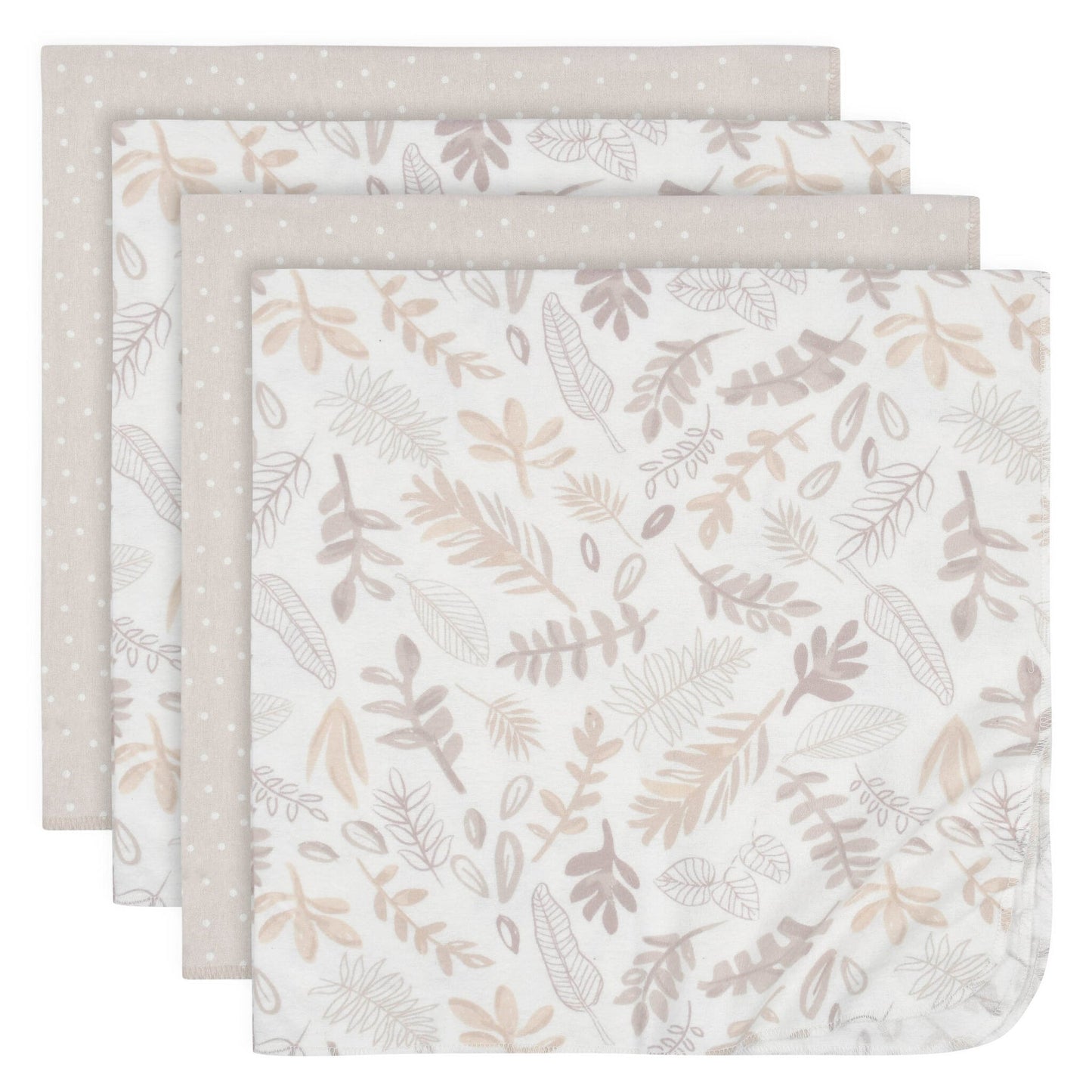 Just Born 4-Pack Neutral Leaves Flannel Receiving Blankets