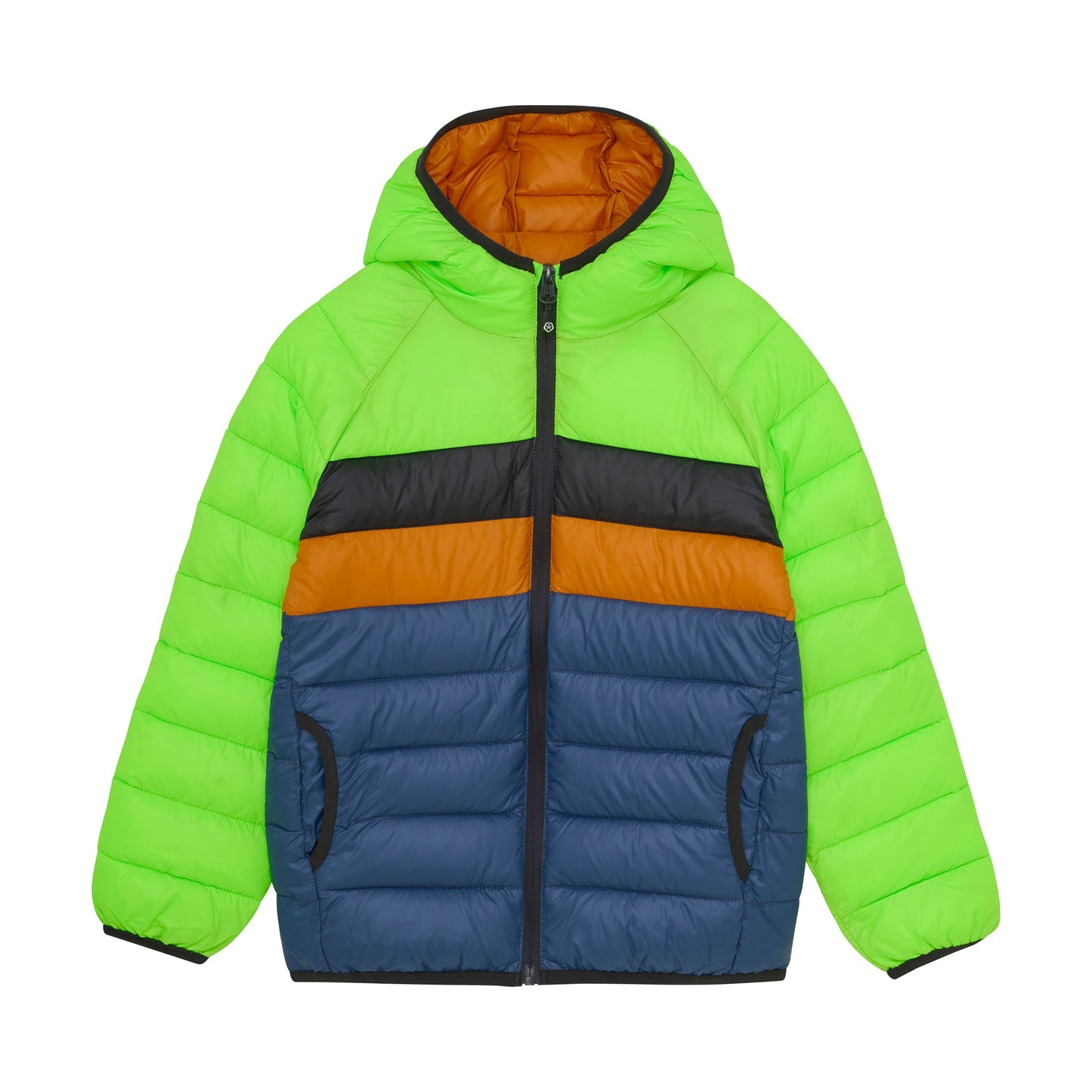 Color Kids Jacket w/Hood Quilted Green Gecko