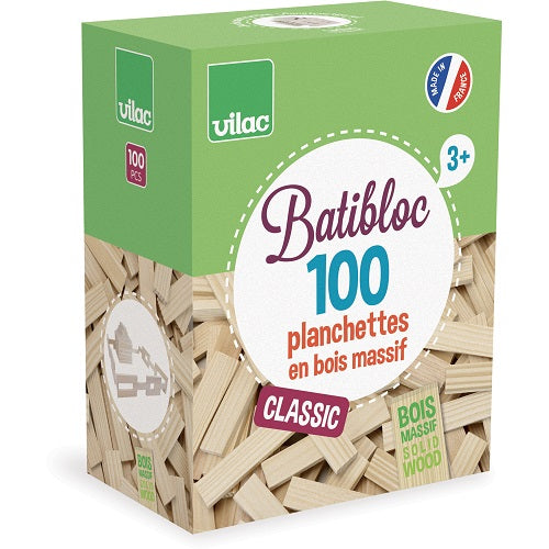 Vilac - Wood Set 100 pcs, Batibloc Natural Slats