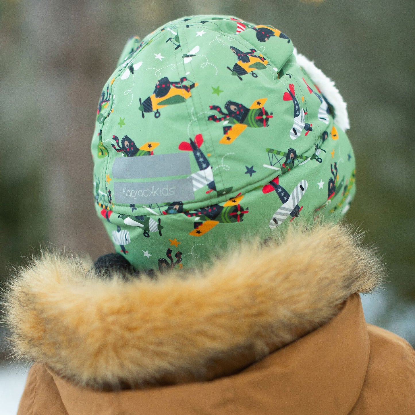 FLAP JACK KIDS - Water Repellent Trapper Hat - Black Bear Green (Size 4-6 Yr)