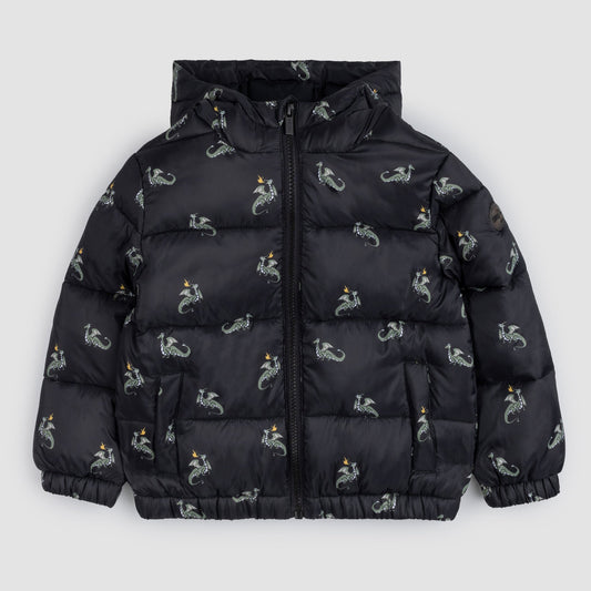 Miles The Label - Dragon Print On Black Hooded Packable Jacket