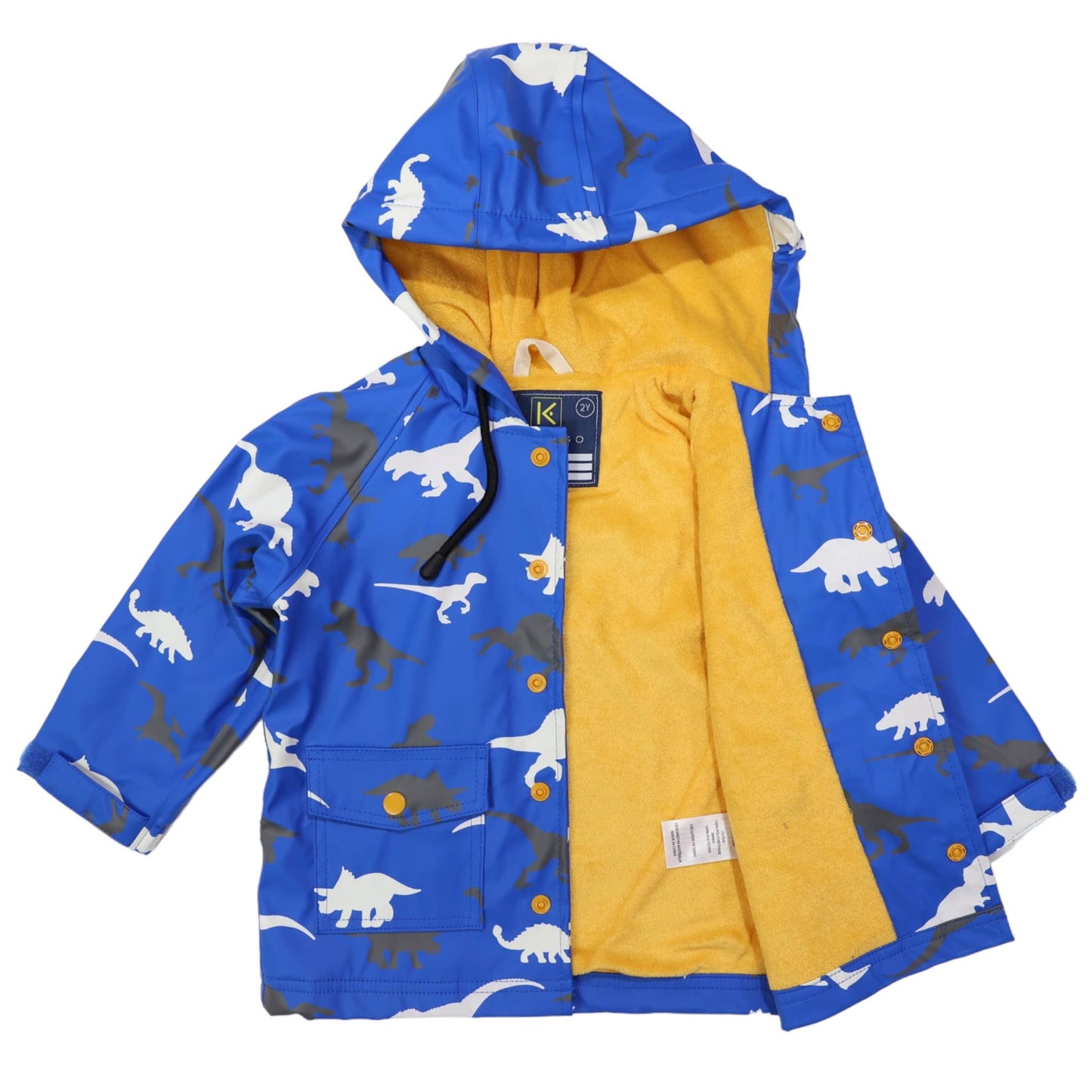 Korango - Dinosaur Colour Change Raincoat Victoria Blue - Terry Towel