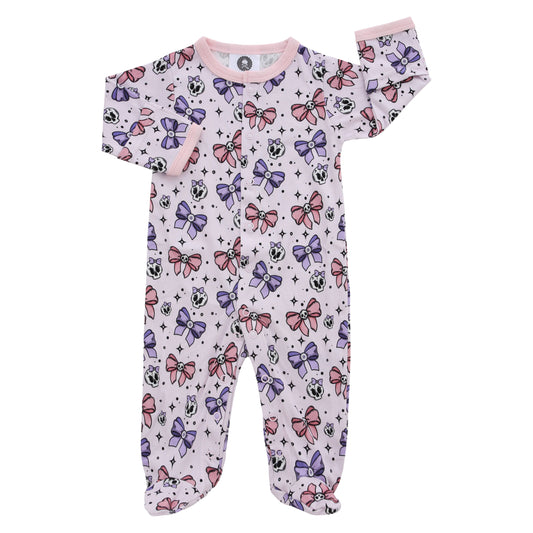 Metallimonsters - Pastel Goth Skull Bows Sleepsuit With Mittens