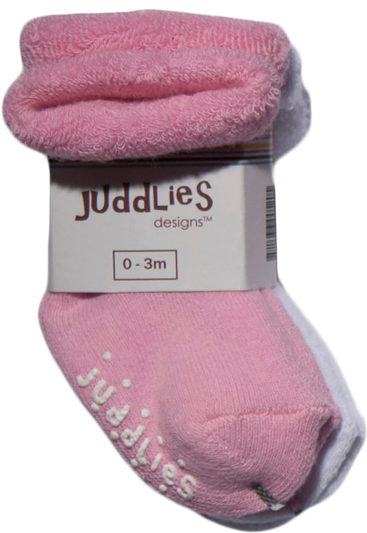 Juddlies - 2Pairs Infant Socks - Pink + White