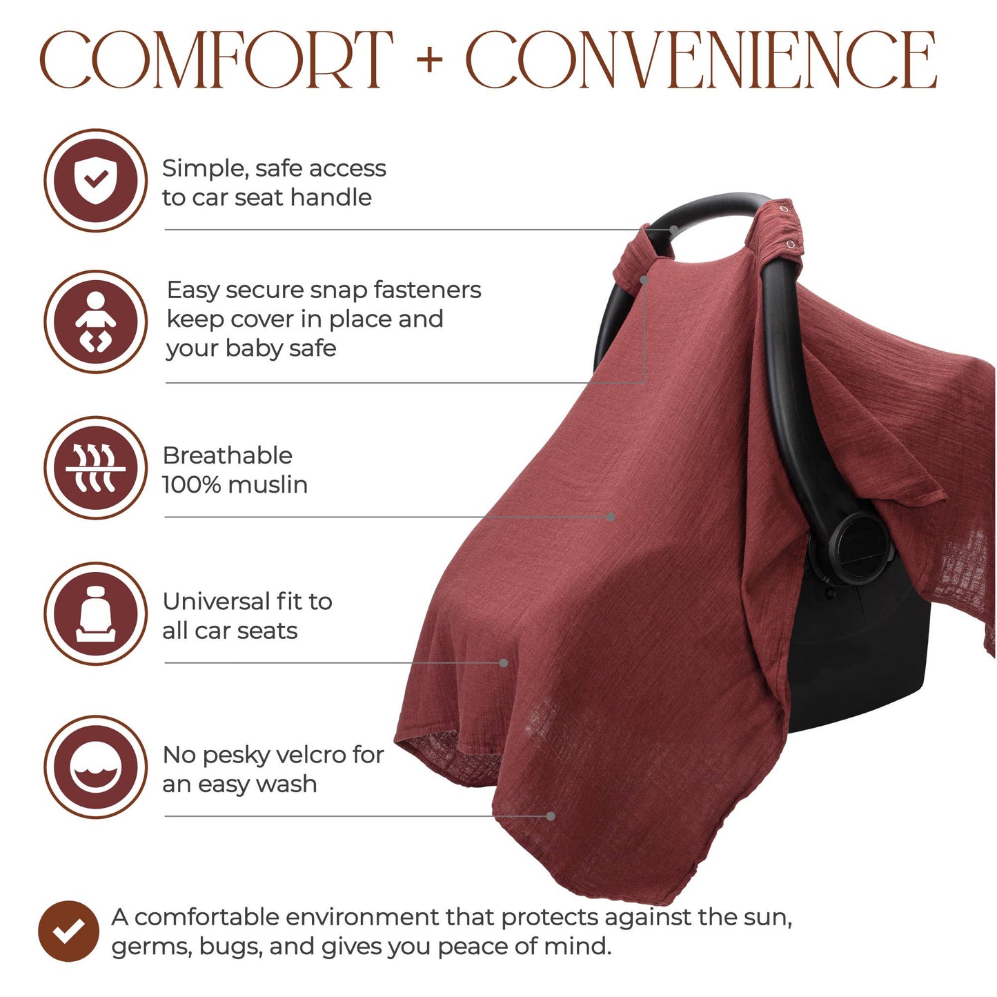 Comfy Cubs - Muslin Cotton Baby Car Seat Cover By Comfy Cubs: Sage