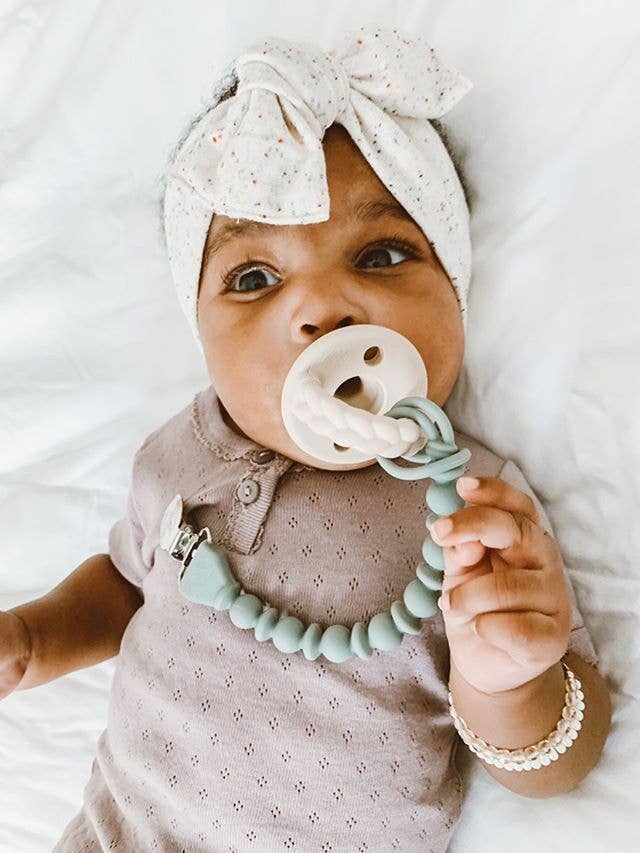 Itzy Ritzy - Sweetie Strap™ Silicone One-Piece Pacifier Clips: Storm Gray Beaded