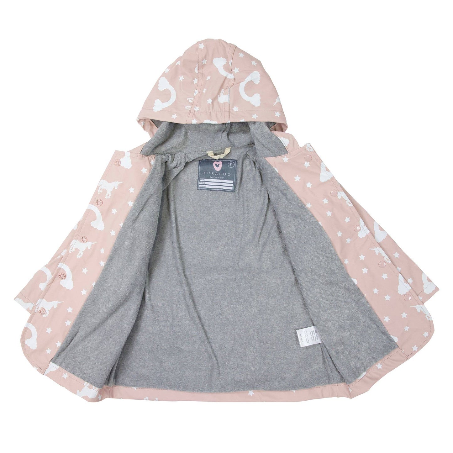 Korango - Colour Change Unicorn Raincoat Dusty Pink - Terry Towel