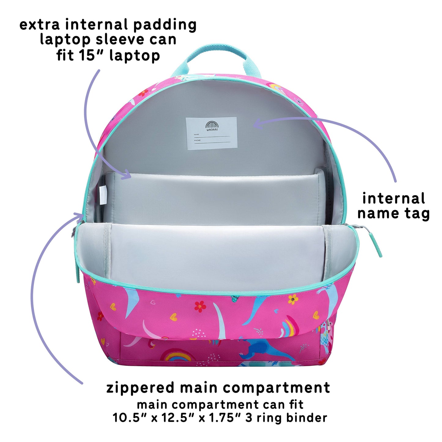 Uninni - Ethan Backpack-Pink Dinosaur