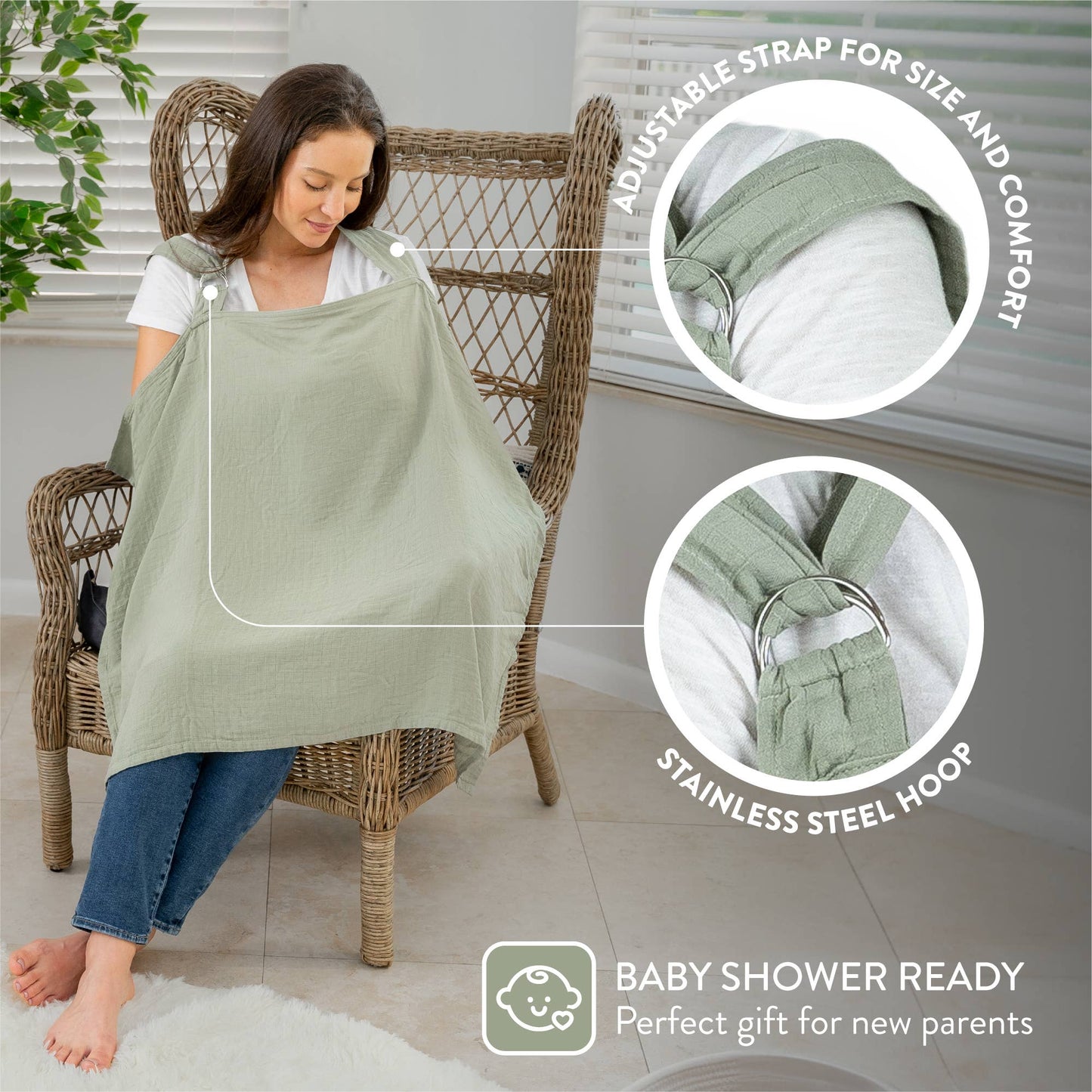 Comfy Cubs - Muslin Nursing Cover For Baby Breastfeeding By Comfy Cubs: Sage