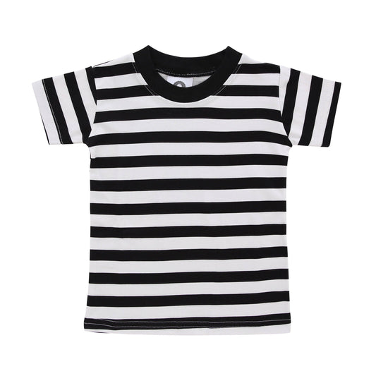 Metallimonsters - Black & White Monochrome Stripe Kids T Shirt