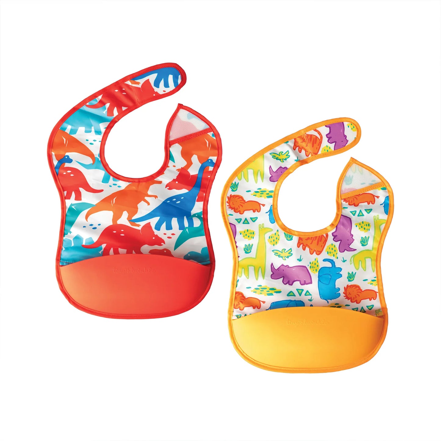 Tiny Twinkle-Mess-Proof Silicone Pocket Bib 2 Pack - Red Dino