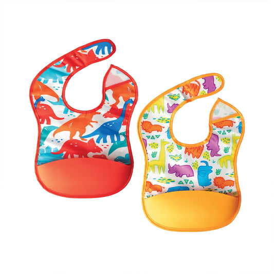 Tiny Twinkle-Mess-Proof Silicone Pocket Bib 2 Pack - Red Dino