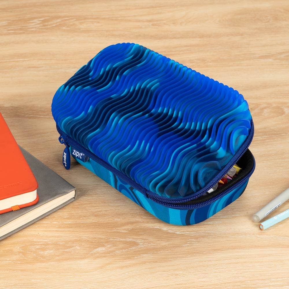 ZIPIT - ZIPIT Wavy Storage Box, Sensory Pencil Box: Blue