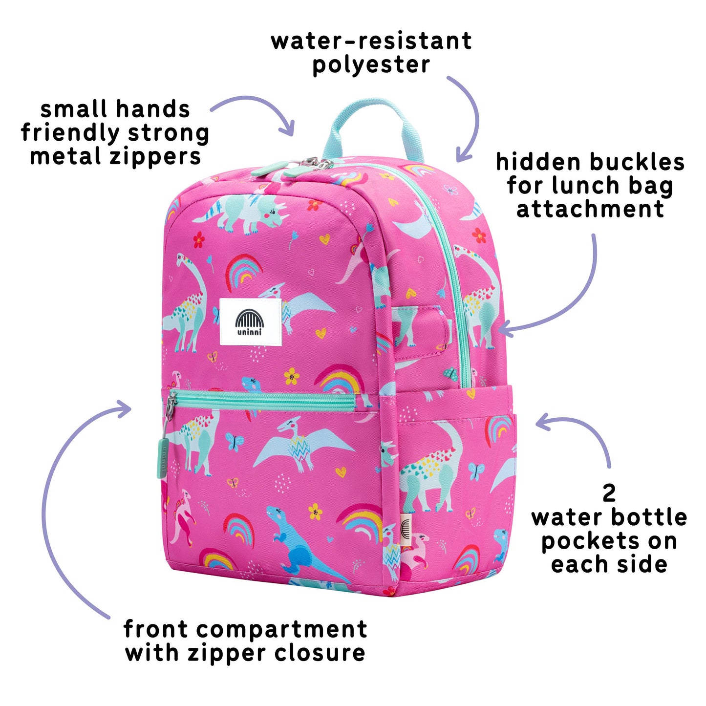 Uninni - Ethan Backpack-Pink Dinosaur