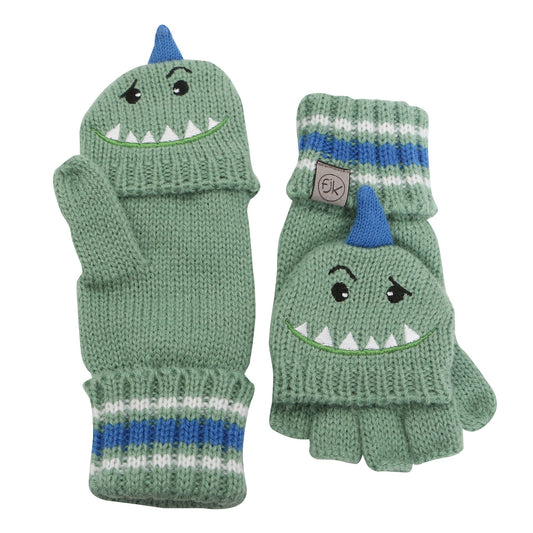 FLAP JACK KIDS - Knitted Fingerless Gloves w/ Flap - Dino