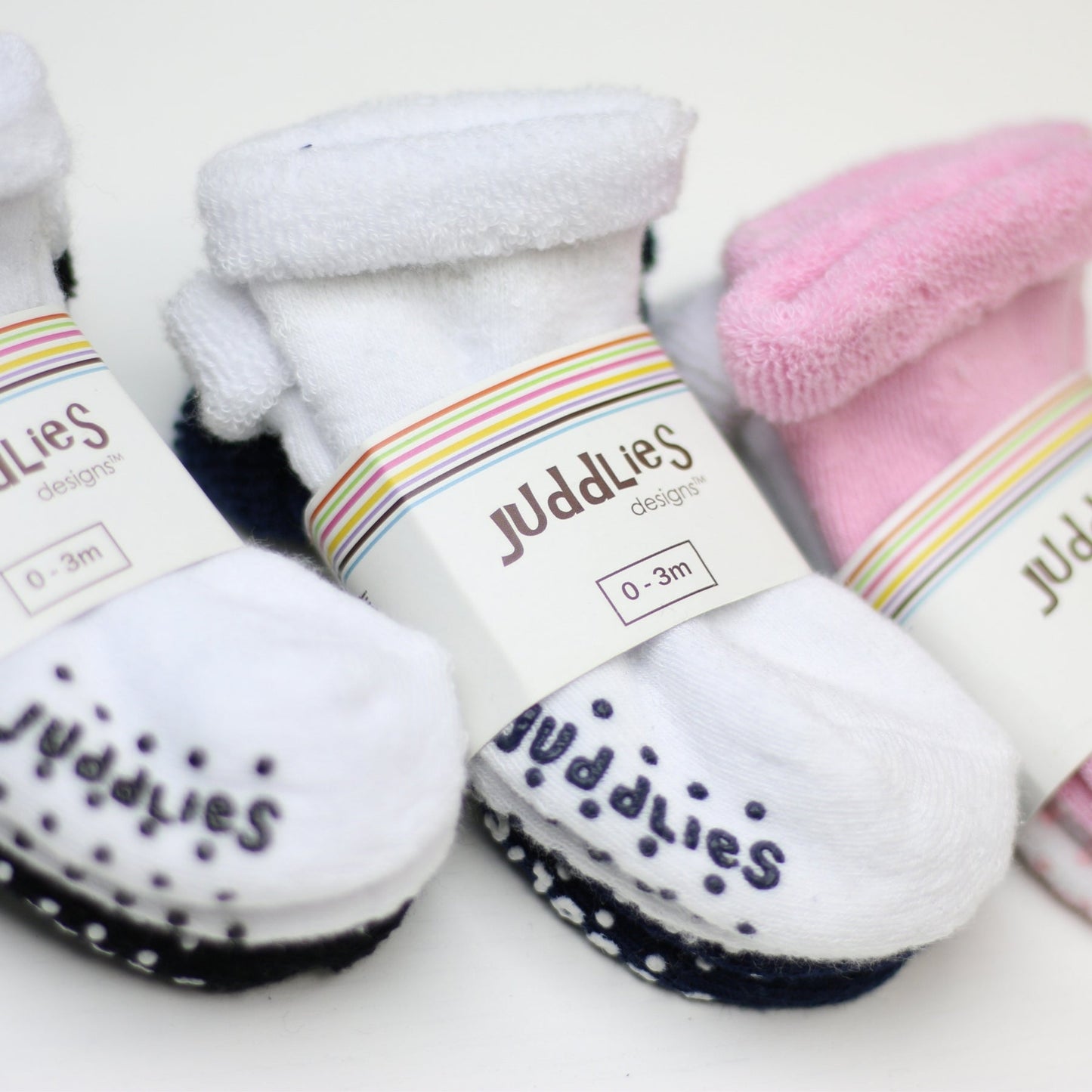 Juddlies - 2Pairs Infant Socks - Pink + White