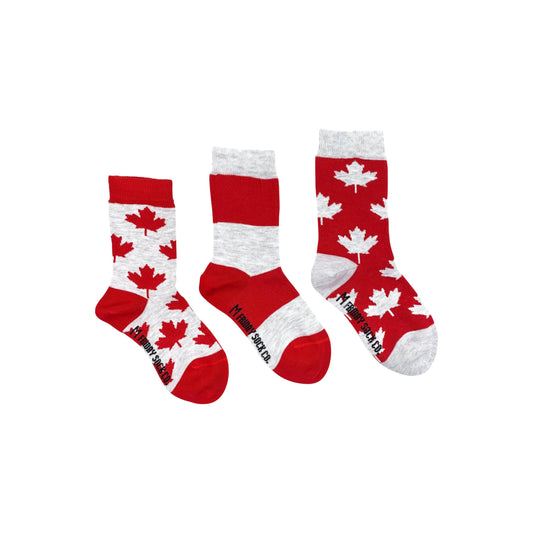 Friday Sock Co. - Kid’s Socks | Red & Grey Maple Leaf | Mismatched | Canada