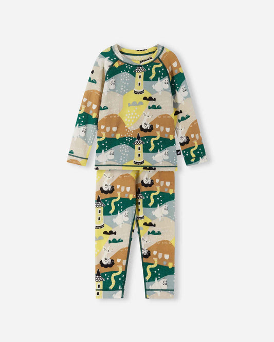 Reima Wool & Bamboo Thermal Set, Moomin Trivsam, Deeper Green