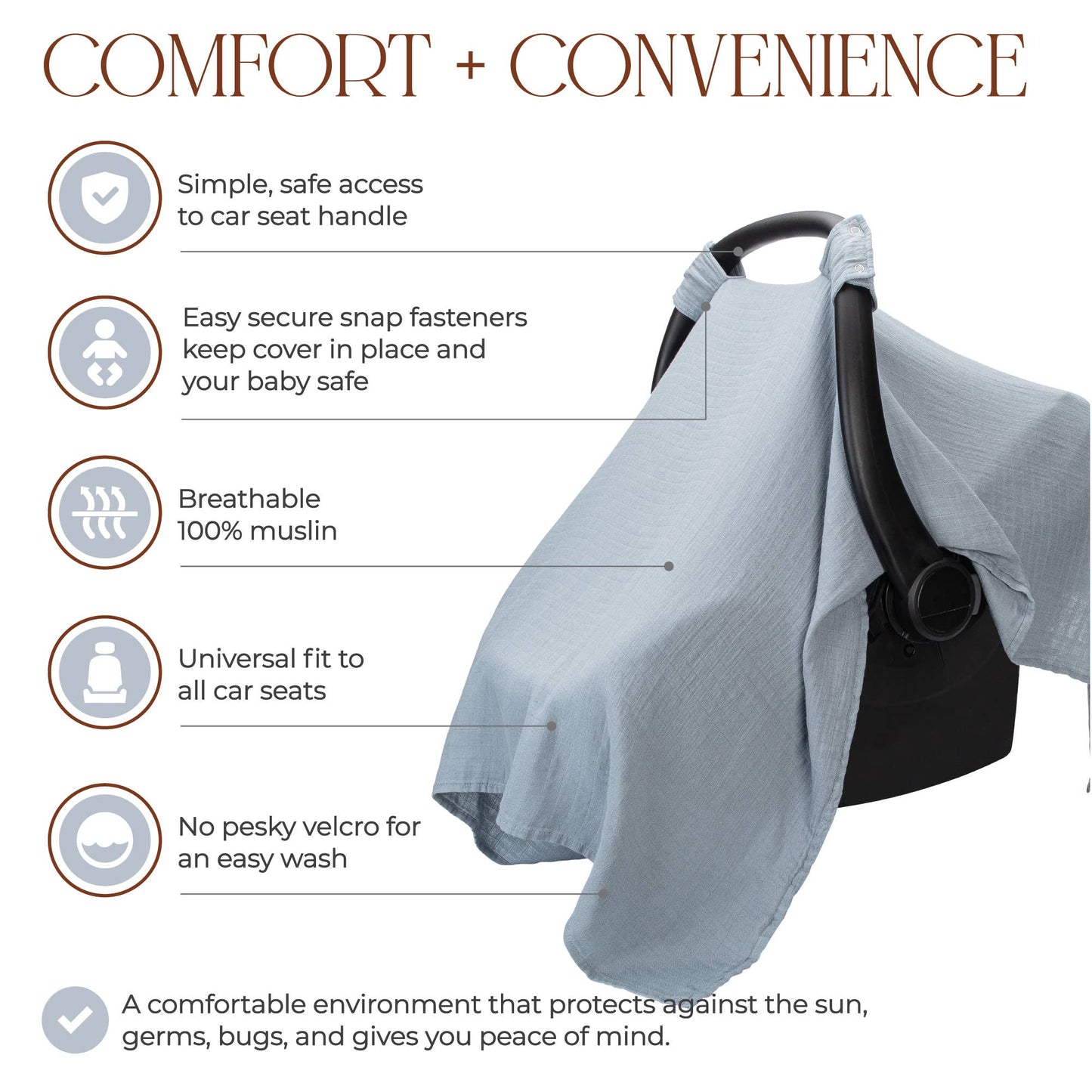 Comfy Cubs - Muslin Cotton Baby Car Seat Cover By Comfy Cubs: Sage