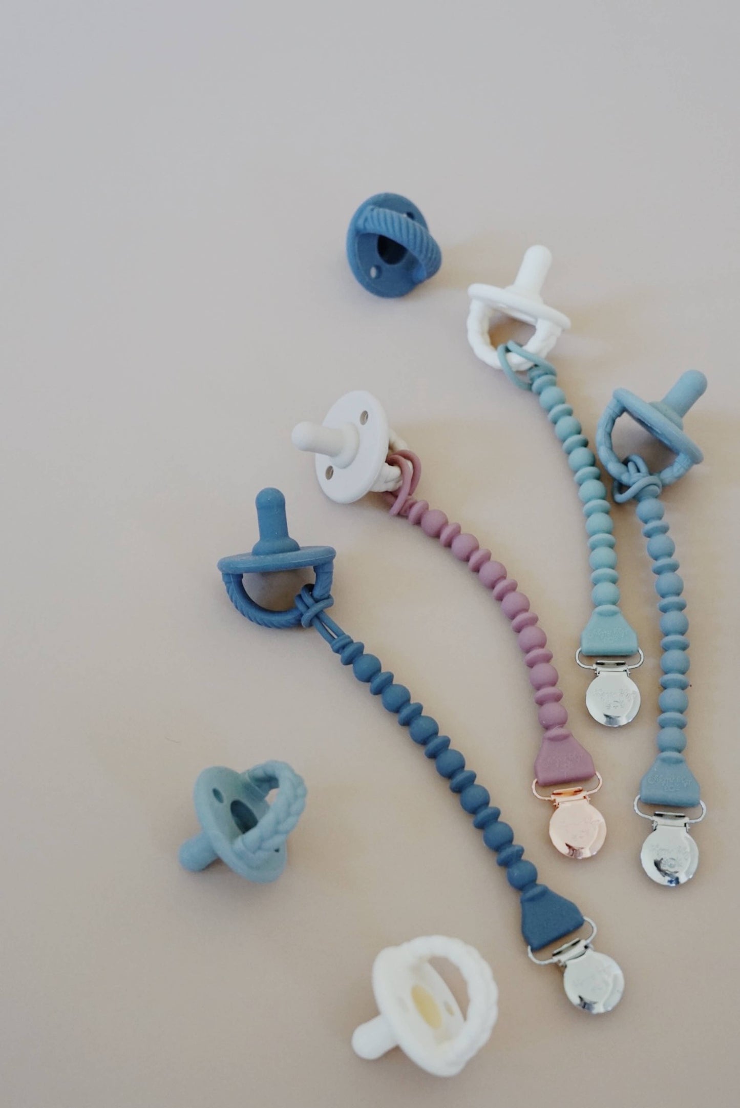 Itzy Ritzy - Sweetie Strap™ Silicone One-Piece Pacifier Clips: Blue Beaded