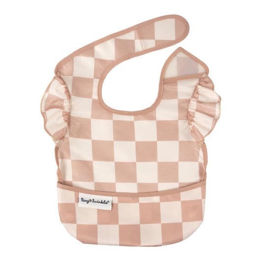 TINY TWINKLE - Mess-proof Easy Bib Ruffle - Tan Check (6 - 36 Months)