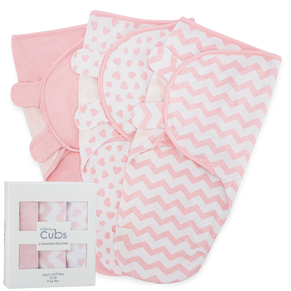 Comfy Cubs - Baby Easy Swaddle Blankets - Pack Of 3 By Comfy Cubs: Small/Medium / Blush/Mauve/Mulberry