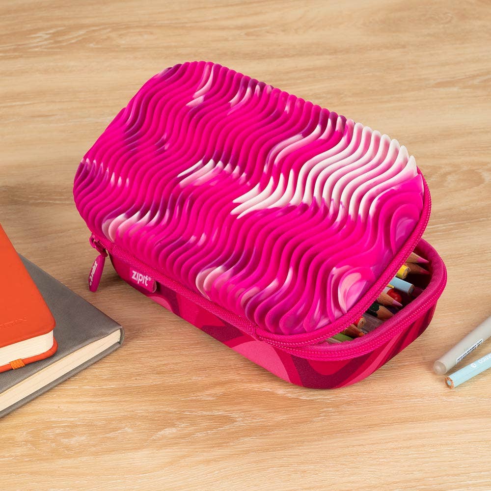 ZIPIT - ZIPIT Wavy Storage Box, Sensory Pencil Box: Pink