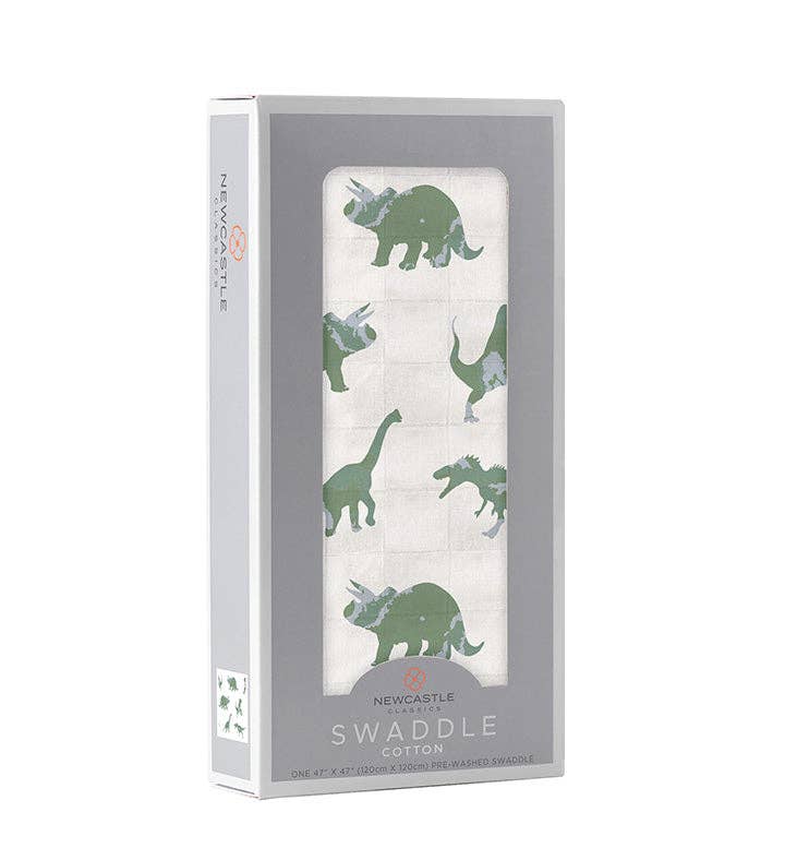 Newcastle Classics - Granite Green Dinosaurs Cotton Swaddle