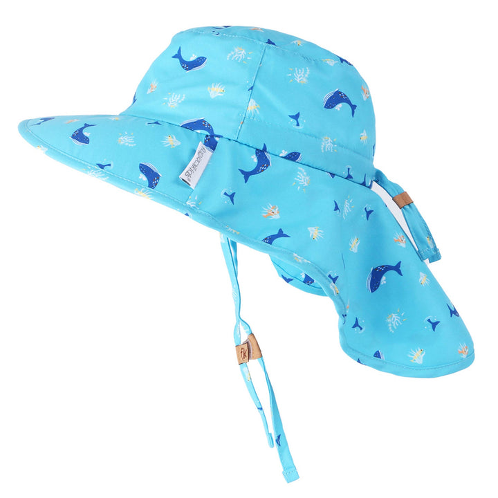 Flapjackkids - Sun Hat With Neck Cape - Blue Whale