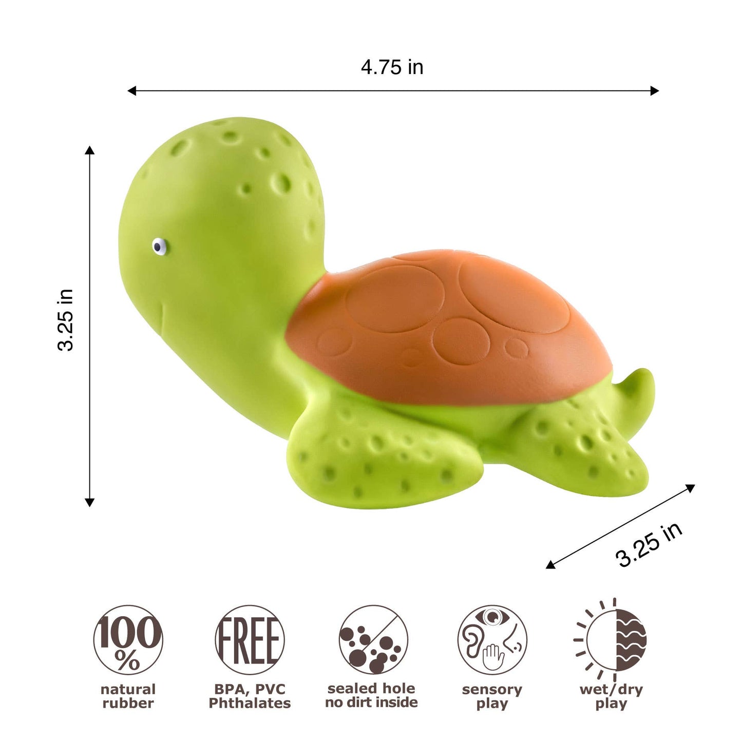 Caaocho Natural Rubber Toys - Sea Turtle Bath Toy Hole Free - 100% Pure Natural Rubber