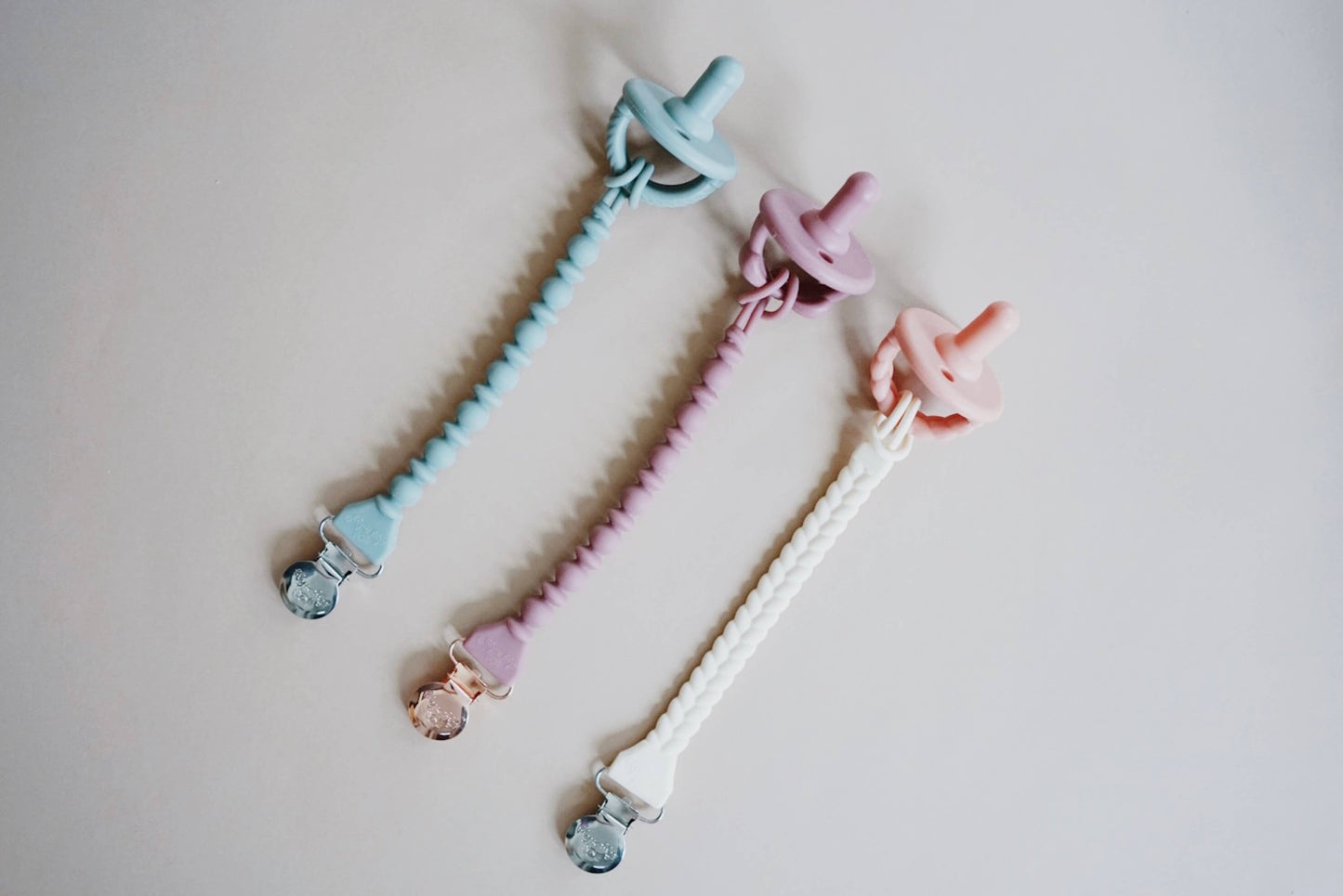 Itzy Ritzy - Sweetie Strap™ Silicone One-Piece Pacifier Clips: Storm Gray Beaded