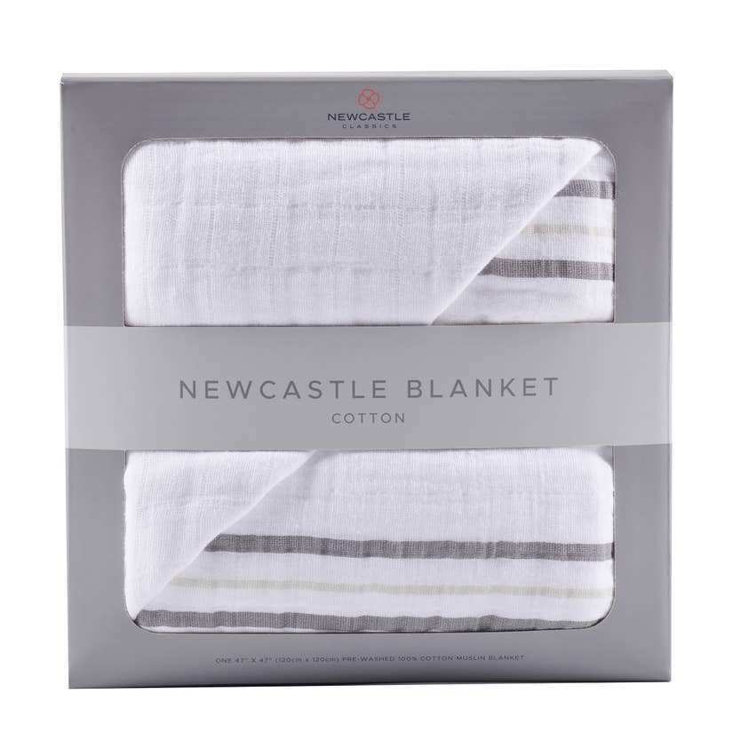 Newcastle Classics - Teddy Bear And Grey Stripe Newcastle Blanket