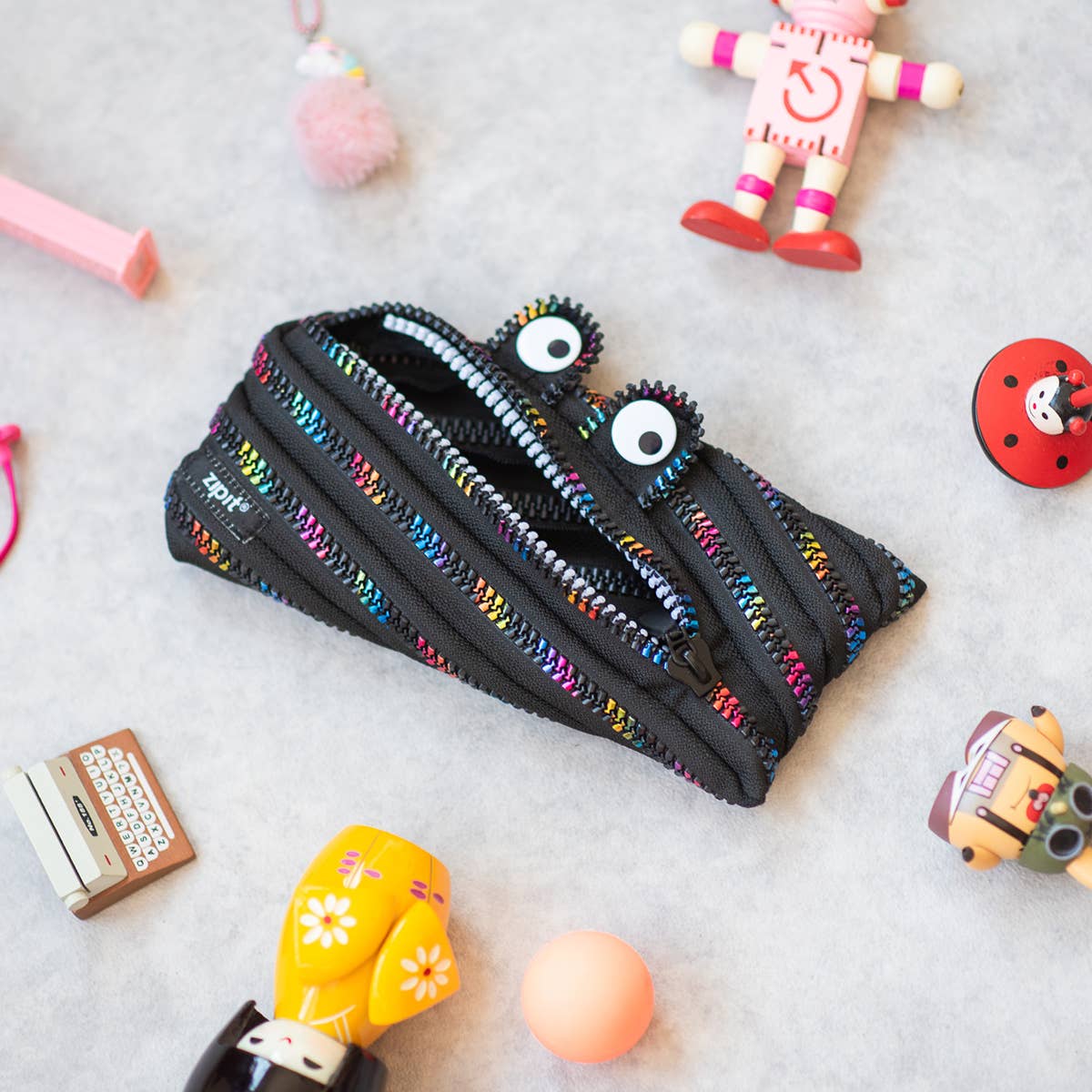 ZIPIT - ZIPIT Monster Pencil Case, Black & Rainbow