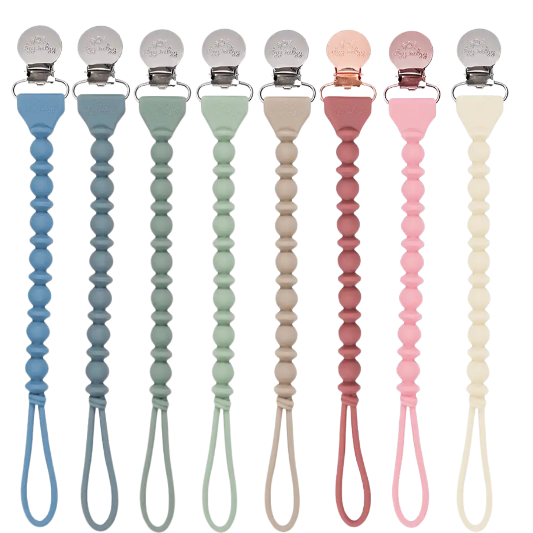 Itzy Ritzy - Sweetie Strap™ Silicone One-Piece Pacifier Clips: Pink Beaded