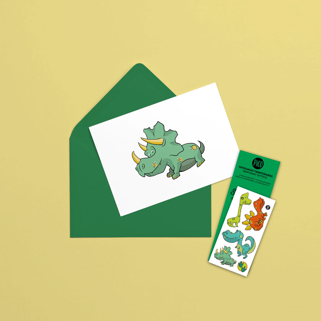 Pico Greeting Card + Temporary Tattoo - Dinosaur