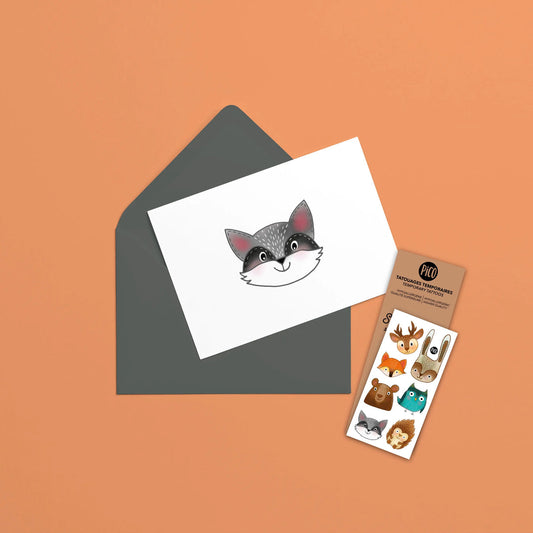 Pico Greeting Card + Temporary Tattoo - Forest animals