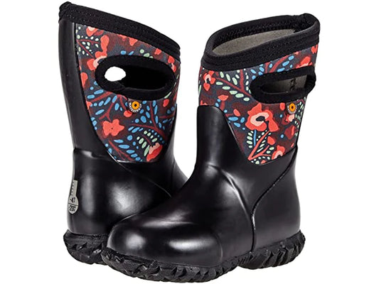 Bogs Kids K York Super Flower Insulated Rainboots - Black Multi