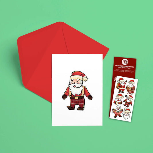 Pico Greeting Card + Temporary Tattoo - Santa Claus in Pajamas