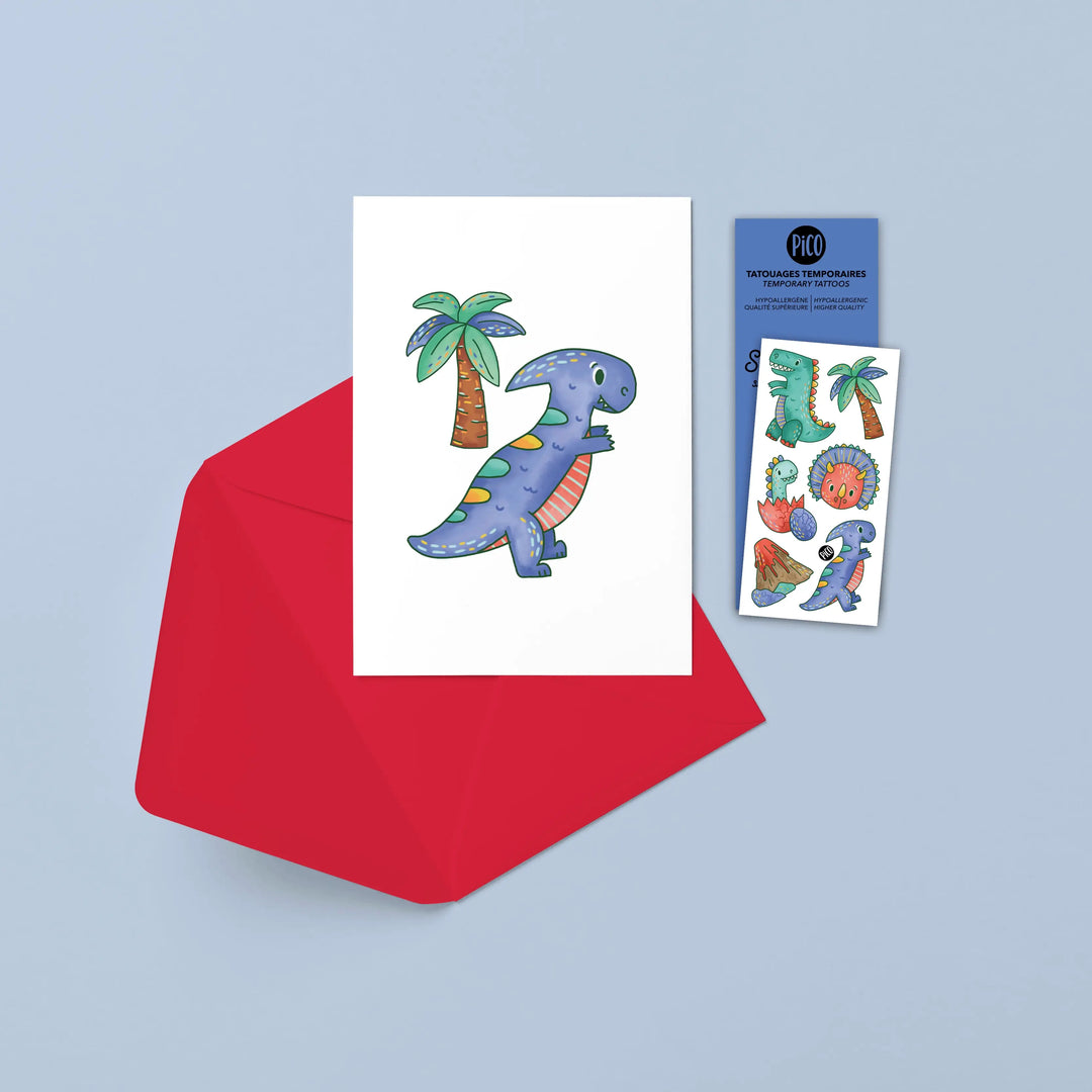 Pico Greeting Card + Temporary Tattoo - Tyrannosaurus Rex