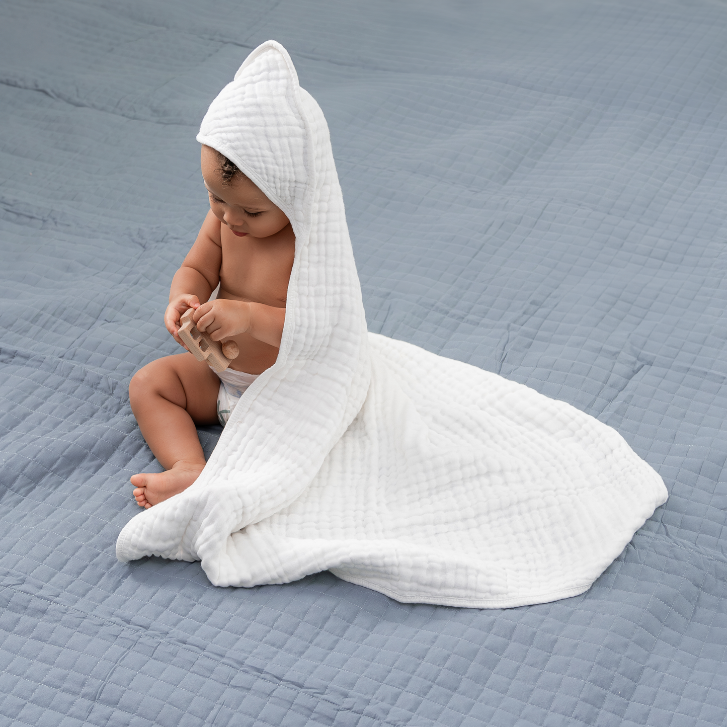 Comfy Cubs - Baby Hooded 9 Layer Muslin Cotton Towel For Kids: Pack Of 1 / Fern