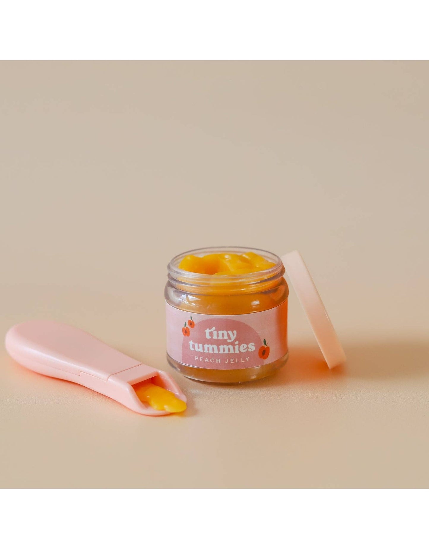 Tiny Harlow Tiny Tummies - Peach jelly food - Jar and spoon