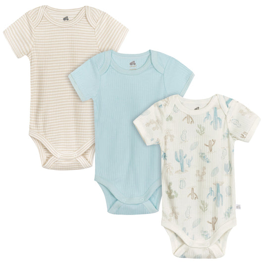 Just Born - 3-Pack Baby Boys Desert Cactus Short Sleeve Bodysuits