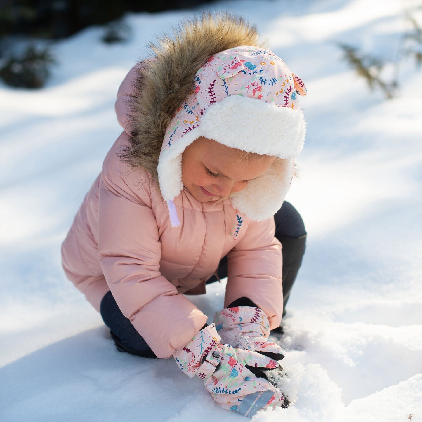 FLAP JACK KIDS - Water Repellent Trapper Hat - Floral Pink