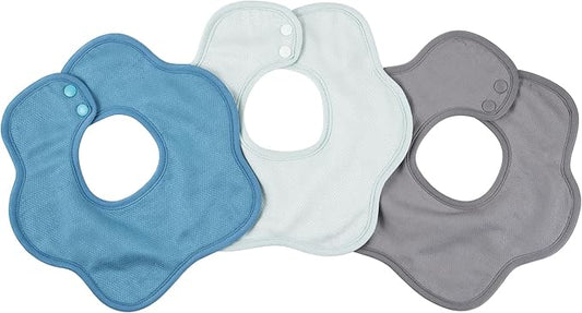 Tiny Twinkle-Kaffle Roundabout Drool Bibs 3 Pack - Blue, Light Blue, Grey