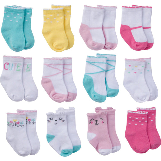 Gerber - 12-Pack Baby Girls Cats Ankle Socks