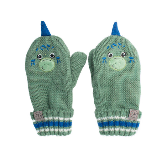 FlapJackKids- Baby Knitted Mittens - Dino Green